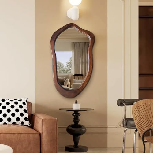 40"x24" Irregular Wall Mirror, Walnut Bathroom Mirror Wood Frame - color: Woodgrain Brown, size: 40"L x 24"W