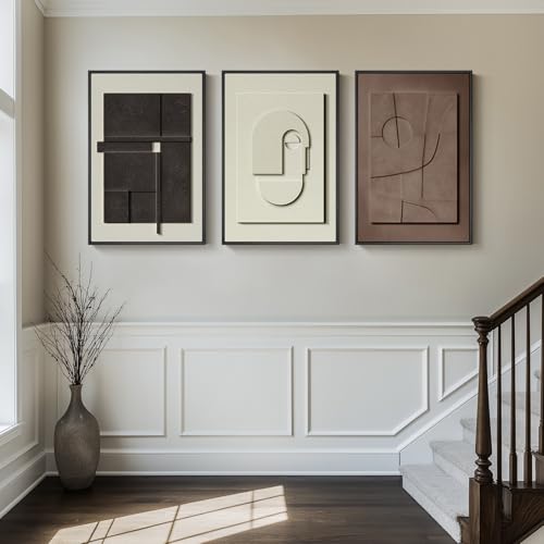3D Large Framed Brown Abstract Wall Art for Living Room, 3Piece 24x36 In - color: Black White Brown, size: 24"w X 36"h X 3pcs