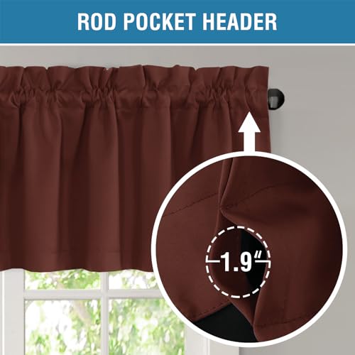 H.VERSAILTEX 100% Blackout Curtain Valances for Windows 2 Panels Thermal Insulated Rod Pocket Small Short Valance for Kitchen Cafe Bathroom Living Room Bedroom Laundry,Rust,52" W x 18" L - color: Rust