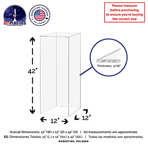 Acrylic Pedestal Display 12" x 12” x 42” Tall Box Riser No Lid Vertical Rectangle Column Clear 5 Sided Showcase Pedestal Tower Podium Art Display Box by Marketing Holders - size: 12" x 12" x 42"