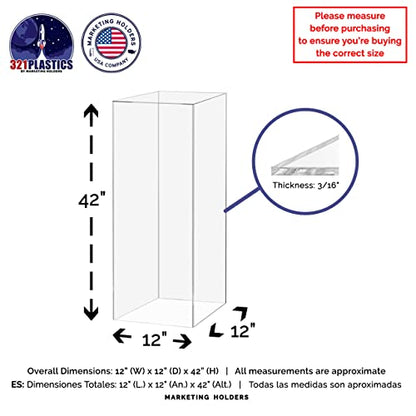 Acrylic Pedestal Display 12" x 12” x 42” Tall Box Riser No Lid Vertical Rectangle Column Clear 5 Sided Showcase Pedestal Tower Podium Art Display Box by Marketing Holders - size: 12" x 12" x 42"