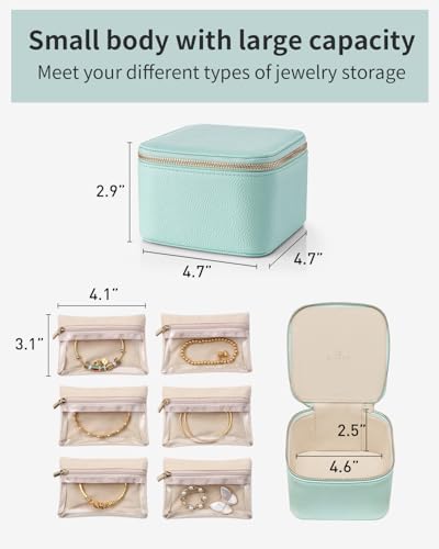 VLANDO Travel Jewelry Organizer with Clear 6 Velvet Bags,Lake Blue - color: 6PCS-Lake Blue