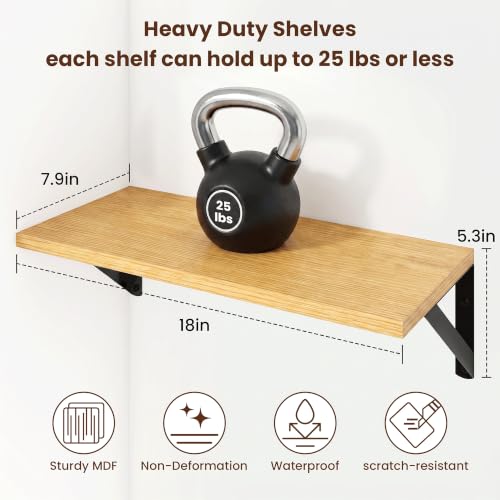 Axeman 18 Inch Floating Shelves, 8 Inch Deep Oak Wall Shelves Set of 2 - color: Oak, size: 18 Inch