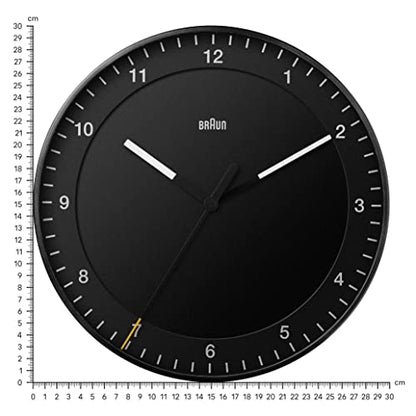 Braun Classic Large Analogue Wall Clock with Silent Sweep Movement, Easy to Read, 30cm Diameter in Black, Model BC17B. - size: 1 Pack Black