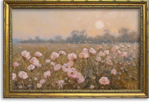 DR.RiftArt Vintage Pink Wildflower Meadow Wall Art Floral Landscape Decor - color: Pink Wildflower, size: 24"L x 16"W