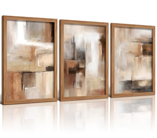 LYYGLYY 3Pcs Wood Framed Abstract Brown Canvas Wall Art 12x16 Inches - color: Wood Frame Abstract Brown, size: 12x16 Inches