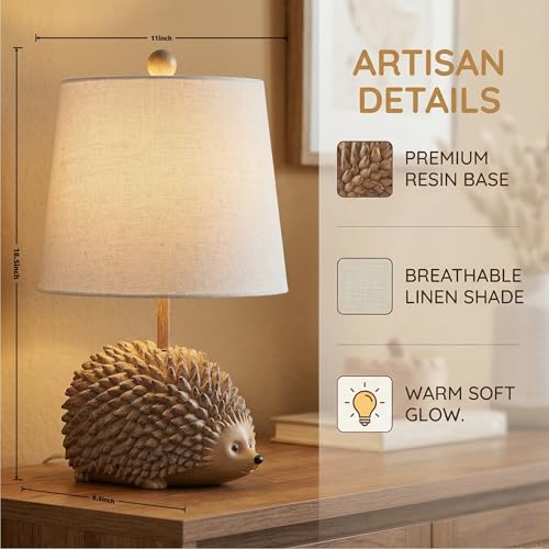 Hedgehog Table Lamp.Resin Woodland Animal Accent Lamp For Bedroom,Nursery - color: Hedgehog-Brown