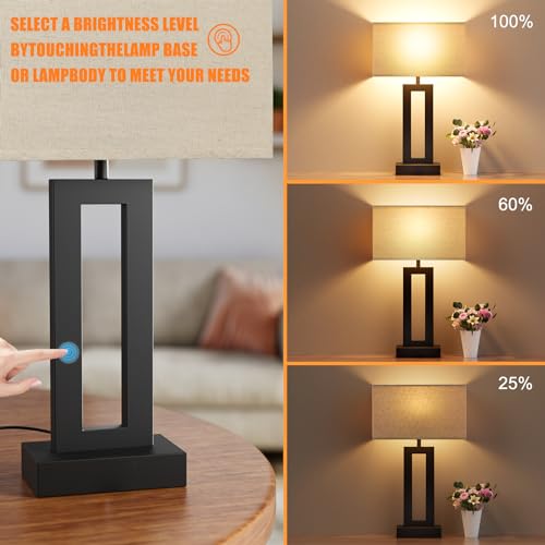 19.6" Touch Lamps for Nightstand, 3 Way Dimmable Bedroom Lamp, USB C+A - color: A. Beige&Black, size: Medium(19.6in)
