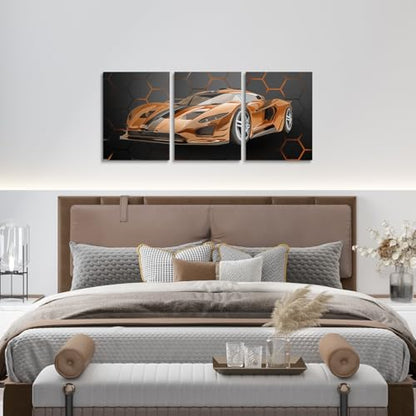 Feelyou Race Car Wall Art 12" x 16" x 3 - color: Orange