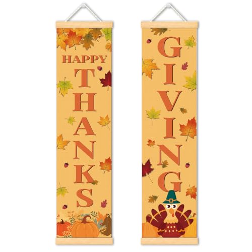 Happy Thanksgiving Door Banner Set of 2, Turkey Leaf Porch Decor for Home - color: Color 17