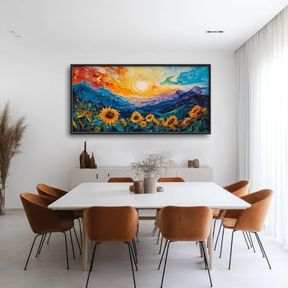 Trulave Large Starry Night Sunflowers Wall Art for Living Room 60''x30'' - color: Starry Night Sunflowers, size: 60"L x 30"W