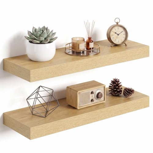 Dreamland 20Inch Floating Shelves 6.7" Deep Wall Mounted Set of 2 Oak - color: Oak, size: 6.7"D x 20"L