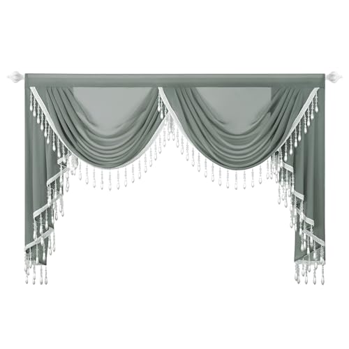 VOGOL Sheer Waterfall Valance for Living Room, 59 x 43, 1 Panel, Gray - color: Grey, size: 59"W x 43"L (Pack of 1)