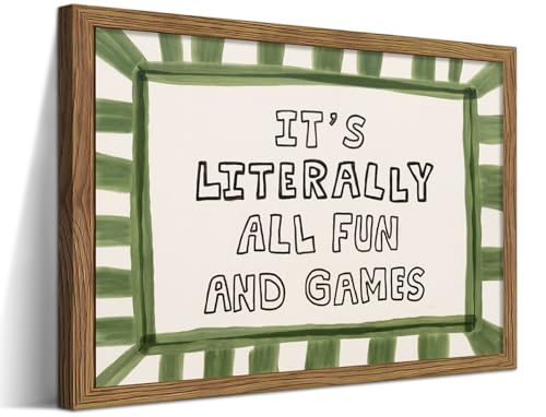 It's Literally All Fun And Games Wall Art, Modern Neutral Inspirational Quote Canvas Wall Decor Painting, Mid Century Vintage Artwork Prints Pictures for Home Living Room Bedroom 12x16 Inch Framed - color: Fun Games, size: 16"L x 12"W