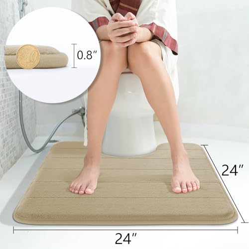 Yimobra Memory Foam Toilet Bath Mat U-Shaped, Soft and Comfortable, Super Water Absorbent, Non-Slip, Machine Wash and Easy to Dry for Bathroom Commode Contour Rug, 24 X 24 Inches, Light Tan - color: Light Tan, size: 24" X 24" Contour Rug