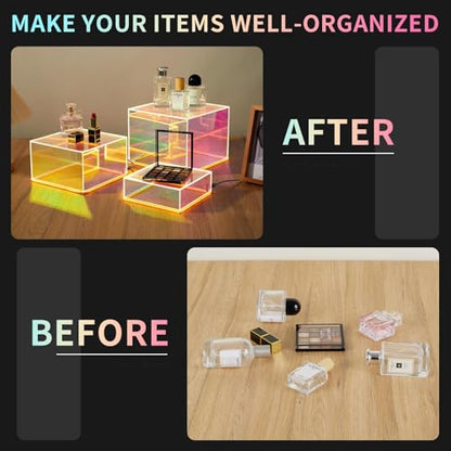 3Pcs Iridescent Acrylic Display Riser with LED light - color: Iridescent-LED light-3pcs