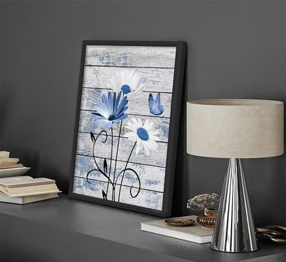 Black Framed Daisy Floral Wall Art - color: blue, size: 10"L x 8"W
