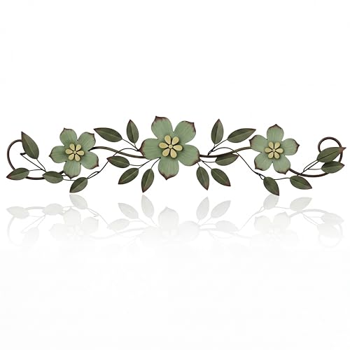 Wesiti Metal Flower Wall Art Decor Vintage Wrought Scroll, Green - color: Green