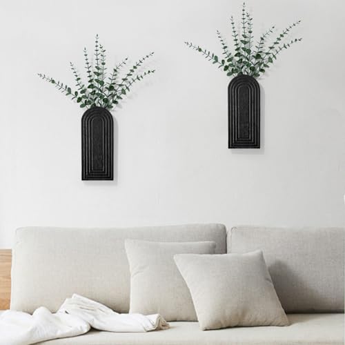 Handmade Wooden Wall Vases Set of 2 for Plants - color: Black