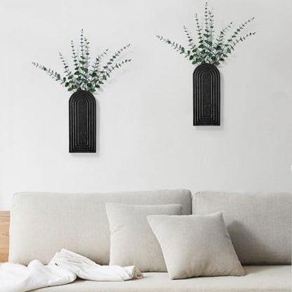 Handmade Wooden Wall Vases Set of 2 for Plants - color: Black