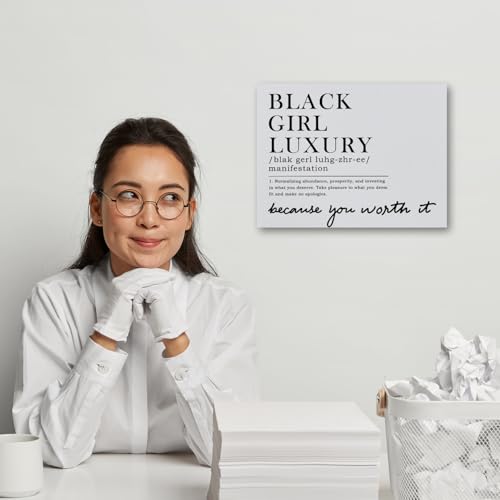 JINYO Black Girl Luxury Canvas Wall Art Framed, Gifts for Black Women, Inspirational African American Gifts Poster Prints for Home College Dorm Office Wall, 11x14 Inch - color: Black girl wall art
