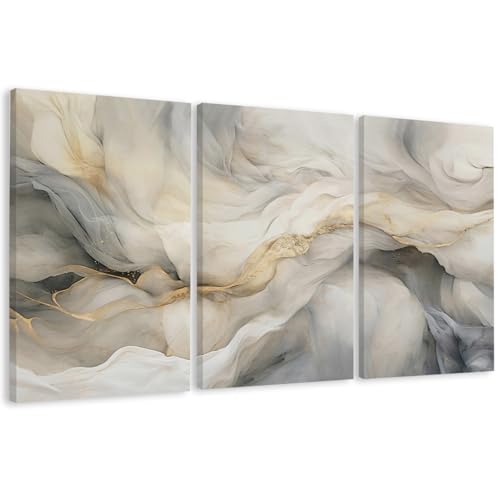 EJPFOGV Triptych Black White Gold Wrapped Canvas Wall Art 24x36 inches x3 | Wooden frame, UV-resistant ink, Giclée printing process, Pre-installed hooks make it easy to hang home or office wall decor - color: cloud yarn, size: 36"L x 24"W