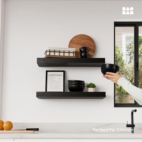 Solid Wood Floating Shelves for Wall 20 Inch Black, Wooden Bathroom Shelf - color: Black, size: 20 Inch