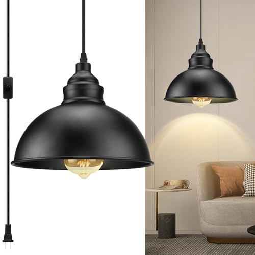 Plug in Pendant Light, 15FT Hanging Lights with Plug in Cord - color: Black
