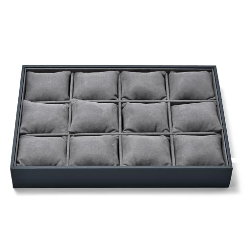 Grey Microfiber 12-Slot Removable Pillow Watch Storage Tray - size: 12 Grid with Pillow