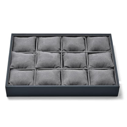 Grey Microfiber 12-Slot Removable Pillow Watch Storage Tray - size: 12 Grid with Pillow