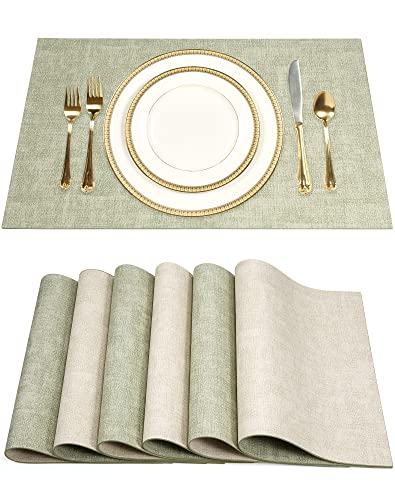 SUEH DESIGN Leather Placemats Table Mats Set of 6, Light Green & Beige - color: A: Light Green & Beige