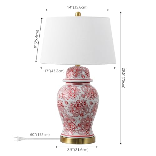 JONATHAN Y Ellis Chinoiserie Ginger Jar Table Lamp 29.5", Red/White - color: Red/White