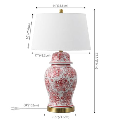 JONATHAN Y Ellis Chinoiserie Ginger Jar Table Lamp 29.5", Red/White - color: Red/White