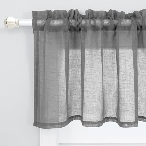 KOUFALL Gray Valances for Windows,Sheer Linen Look Valance Curtains for Kitchen Bathroom Living Room,Charcoal Dark Grey,18 Inch Length - color: Dark Grey
