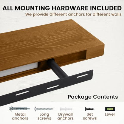 Solid Wood Floating Shelves for Wall 48 inch,Walnut Wooden Shelf Set of 1 - color: Walnut, size: 48inches-1P