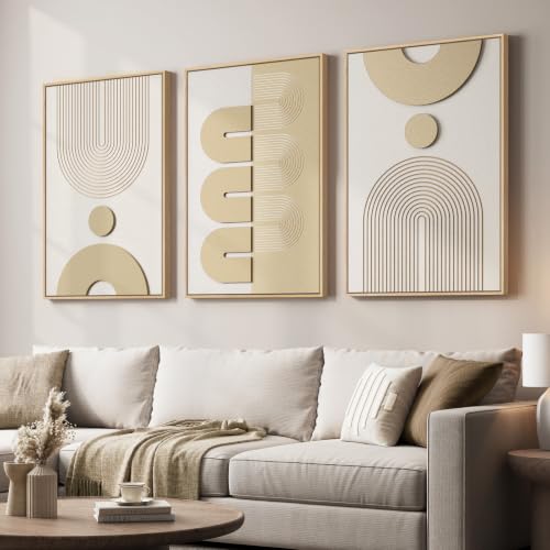 3D Large Framed Boho Neutral Abstract Wall Art for Living Room, 3 Piece - color: Neutral --C, size: 24"w X 36"h X 3pcs