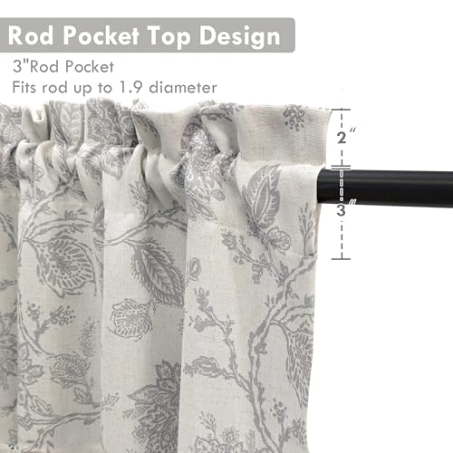 DriftAway Freda Jacobean Floral Linen Blend Blackout Thermal Insulated Energy Saving Privacy Window Linen Curtain Valance Rod Pocket 2 Layers Single 52 Inch by 18 Inch Plus 2 Inch Header Gray Beige - color: Grey, size: 52"W x 18"L (Pack of 1)