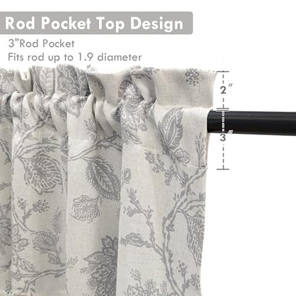 DriftAway Freda Jacobean Floral Linen Blend Blackout Thermal Insulated Energy Saving Privacy Window Linen Curtain Valance Rod Pocket 2 Layers Single 52 Inch by 18 Inch Plus 2 Inch Header Gray Beige - color: Grey, size: 52"W x 18"L (Pack of 1)