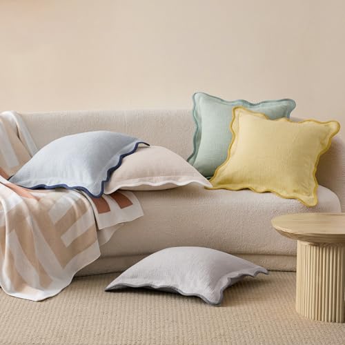 Double Stitch 100% Cotton Scalloped Throw Pillow Covers, Oat Milk - color: Oat Milk, size: 20" x 20" (Pack of 2)
