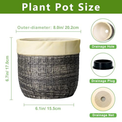 8 Inch Plant Pot, Ceramic Flower Pots, Round Planter, Light Black - color: Light Black, size: 8 Inch