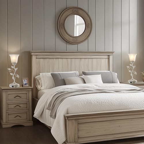 Set of 2 Rustic Touch Table Lamps for Bedroom 2 USB C+A - color: 2 Pack - Retro White