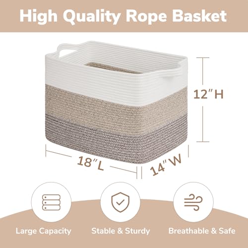 Goodpick 50L Large Woven Storage Basket, 18" x 14" x 12", Gradient Brown - color: Gradient Brown, size: 18"L x 14"W x 12"H