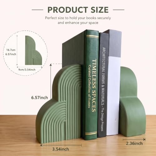 Sage Green 2 Pcs Boho Arch Concrete Bookends for Shelves, Clouds - color: Sage Green, style: Clouds