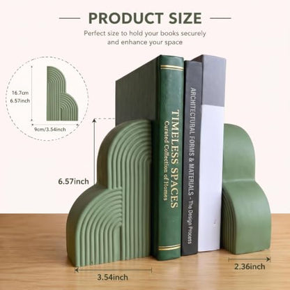 Sage Green 2 Pcs Boho Arch Concrete Bookends for Shelves, Clouds - color: Sage Green, style: Clouds