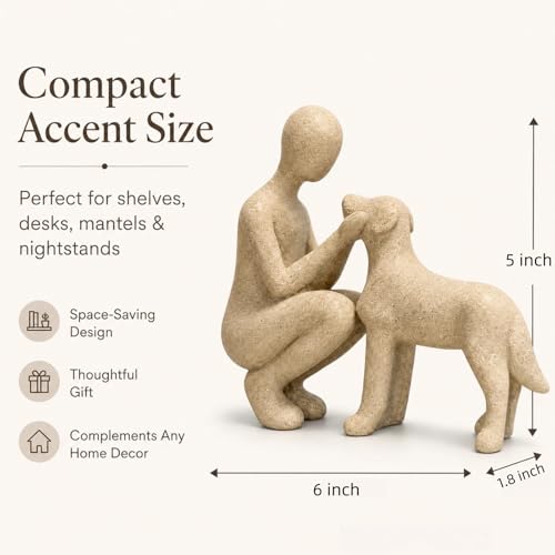 Dog Statue Home Decor, Resin Pet Memorial Gift for Loss of Dog, Abstract Man and Dog Sculpture, Resin Animal Decor Ornament Figurine Shelf Decor for Living Room Bedroom, Present for Pet Lovers
