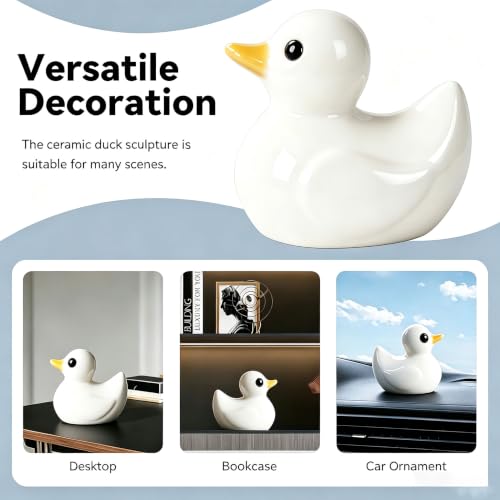 Ceramic Duck Figurines, Mini y Ducks Statues for Computer，Office，Desk,White - color: White