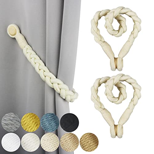 Magnetic Soft Curtain Tiebacks Rope Cotton Window Curtain Holdbacks Porlau - color: Beige, size: 2 Pack