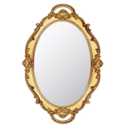 Eaoundm 14.5 x 10 inchs Smallest Oval Antique Mirror (Gold) - color: Gold