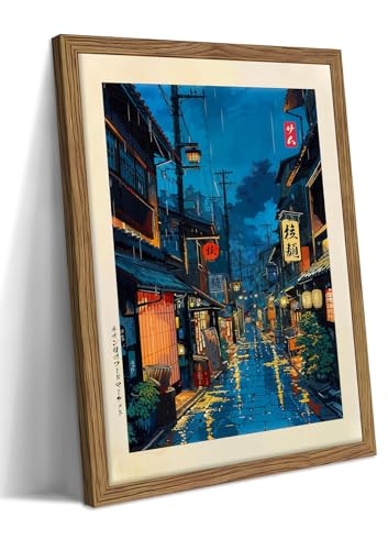 Framed Japanese Wall Art, Asian Tokyo Tea House Canvas Wall Decor Painting, Cool Japanese Night Posters Prints Pictures for Bedroom Living Room Bathroom Home Decor 12x16 Inch - color: Japanese Night, size: 16"L x 12"W
