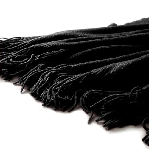 Homiest Black Knitted Throw Blanket with Fringe, 50x60 Inch - color: Black, size: 50" x 60"